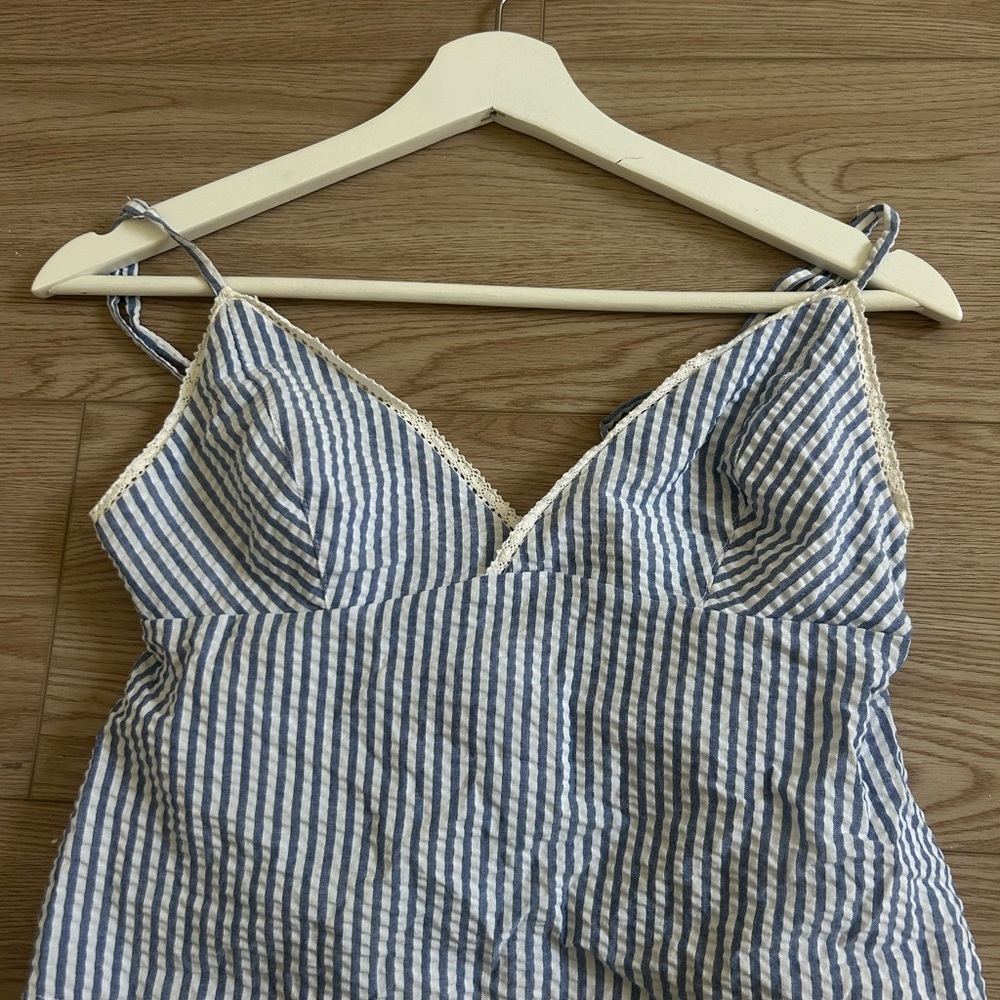 Blue and White Striped Spaghetti Strap Tank